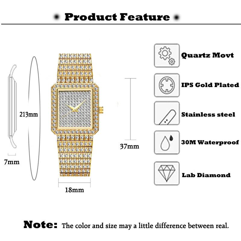 Ladies Gold Square Watch