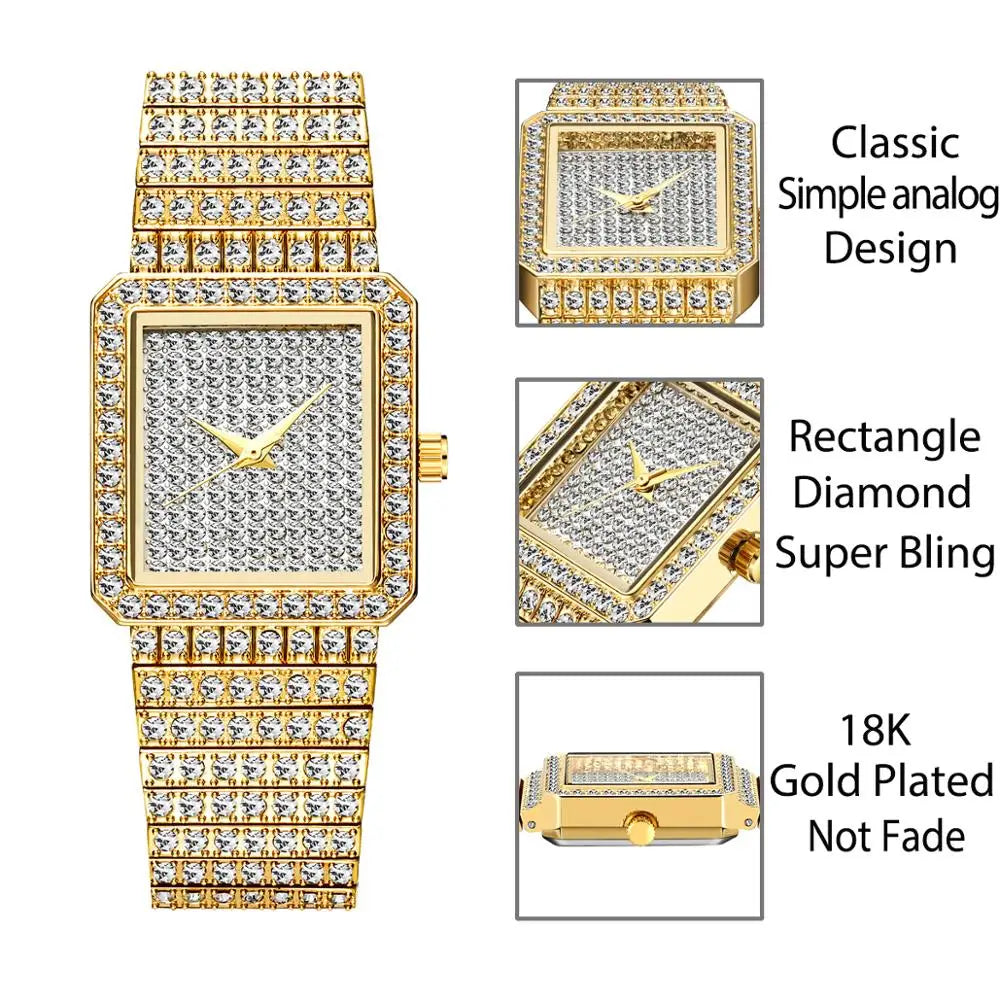 Ladies Gold Square Watch