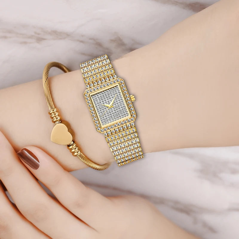 Ladies Gold Square Watch