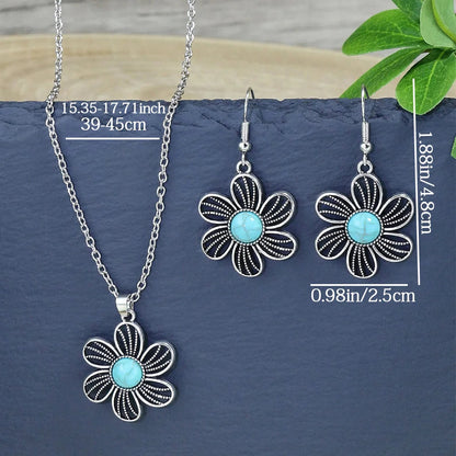 Elegant Blue Stone Floral Jewelry Set