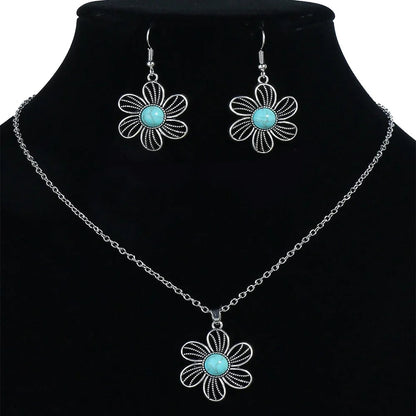 Elegant Blue Stone Floral Jewelry Set