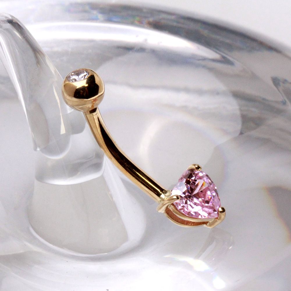 14Kt Gold Navel Ring With Prong Set