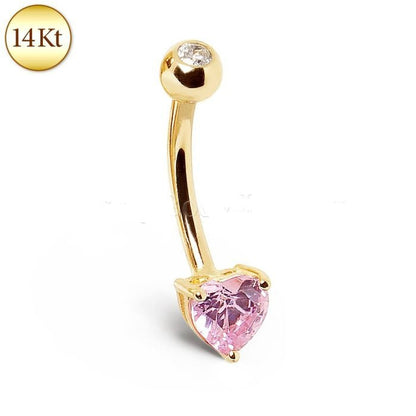14Kt Gold Navel Ring With Prong Set